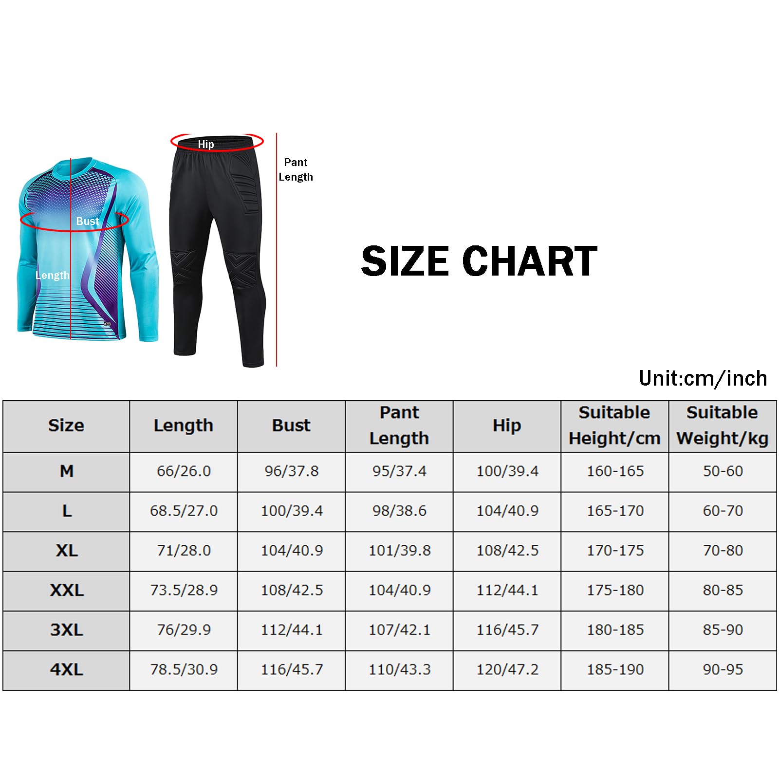 Completo da portiere da uomo con maglia e pantaloni, divisa da calcio imbottita, Nero , XL
