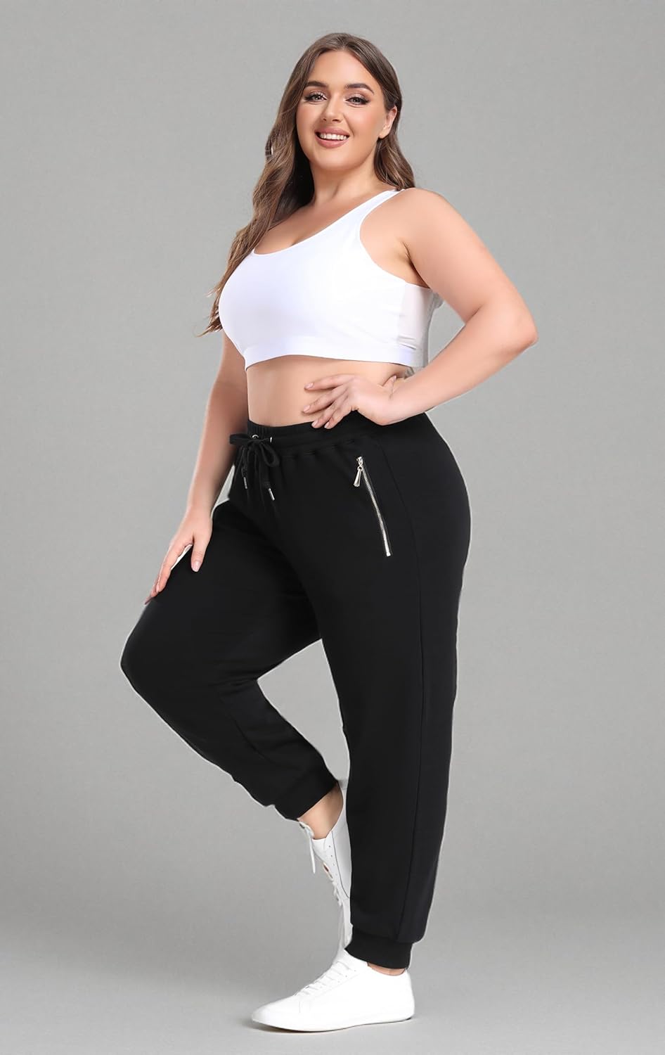 ZERDOCEAN Women's Plus Size Fleece Lined Sweatpants Casual Workout Athletic Joggers Zipper Pockets - Image 6
