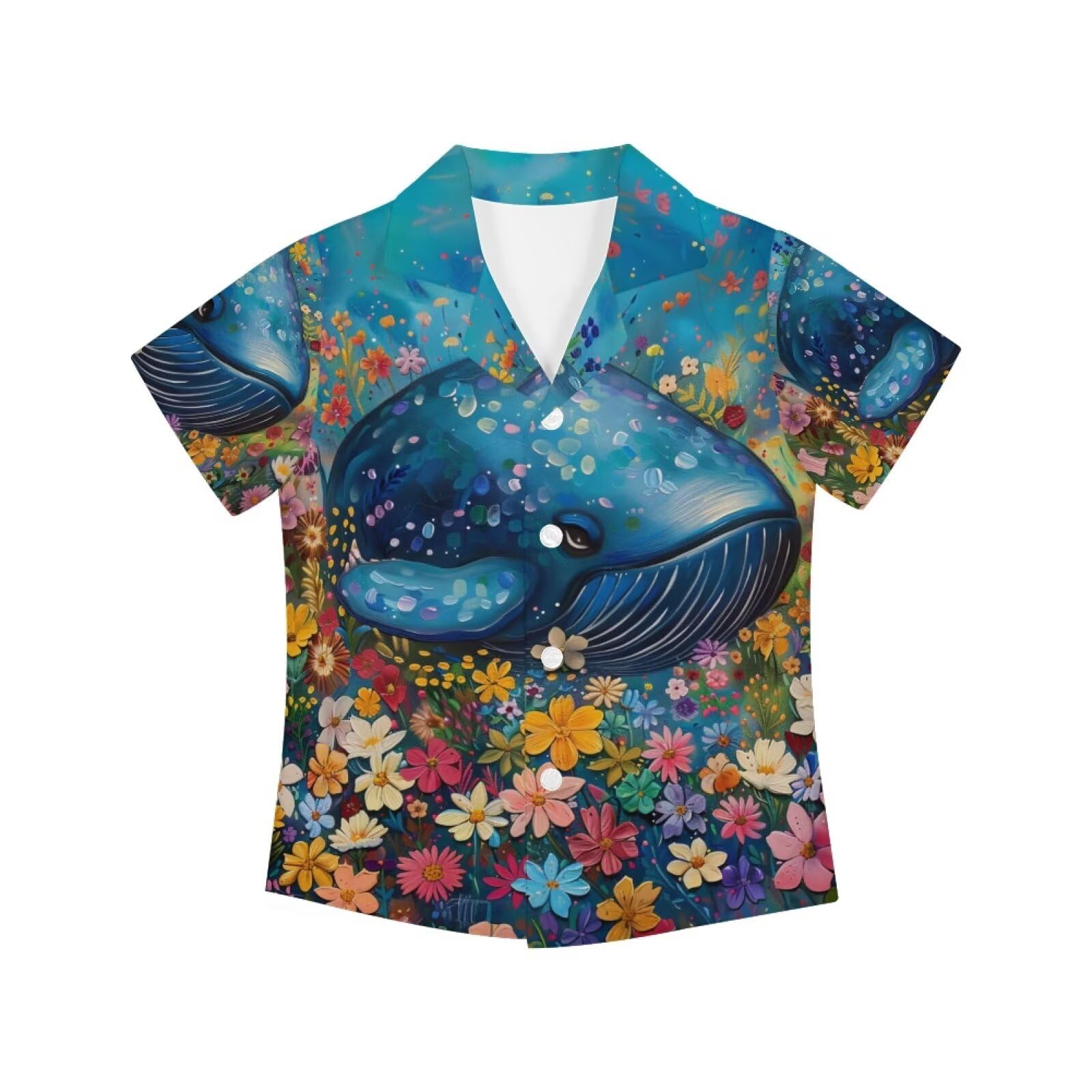 PinUp Angel Funky Casual Hawaiian Shirt Kids Boys Girls Art Oil Painting Animal Pattern Short Sleeve Unisex Beach Shirt
