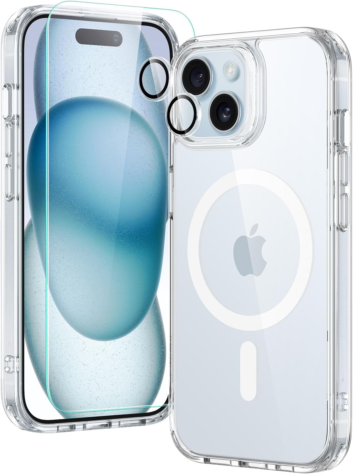 ESR for iPhone 15 Case Set, 1 Tempered-Glass Screen Protector, 1 Set of Lens Protectors, Military-Grade Protection, Yellowing and Scratch Resistant MagSafe TPU Phone Case, Classic Series, Clear