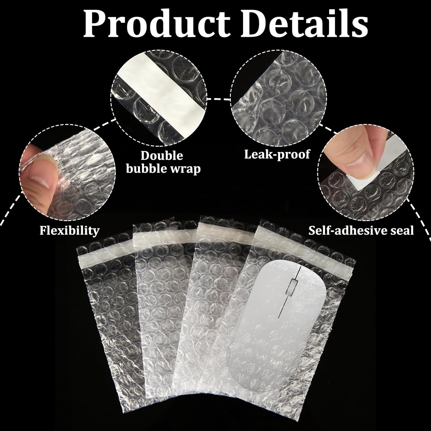 300 Pcs Clear Self Sealing Bubble Cushion Wrap Bags 3.15" X 4" Double Wall Bubble Pouch Bag, Plastic Shockproof Protective Packing Bags for Moving Shipping Packaging Small Business
