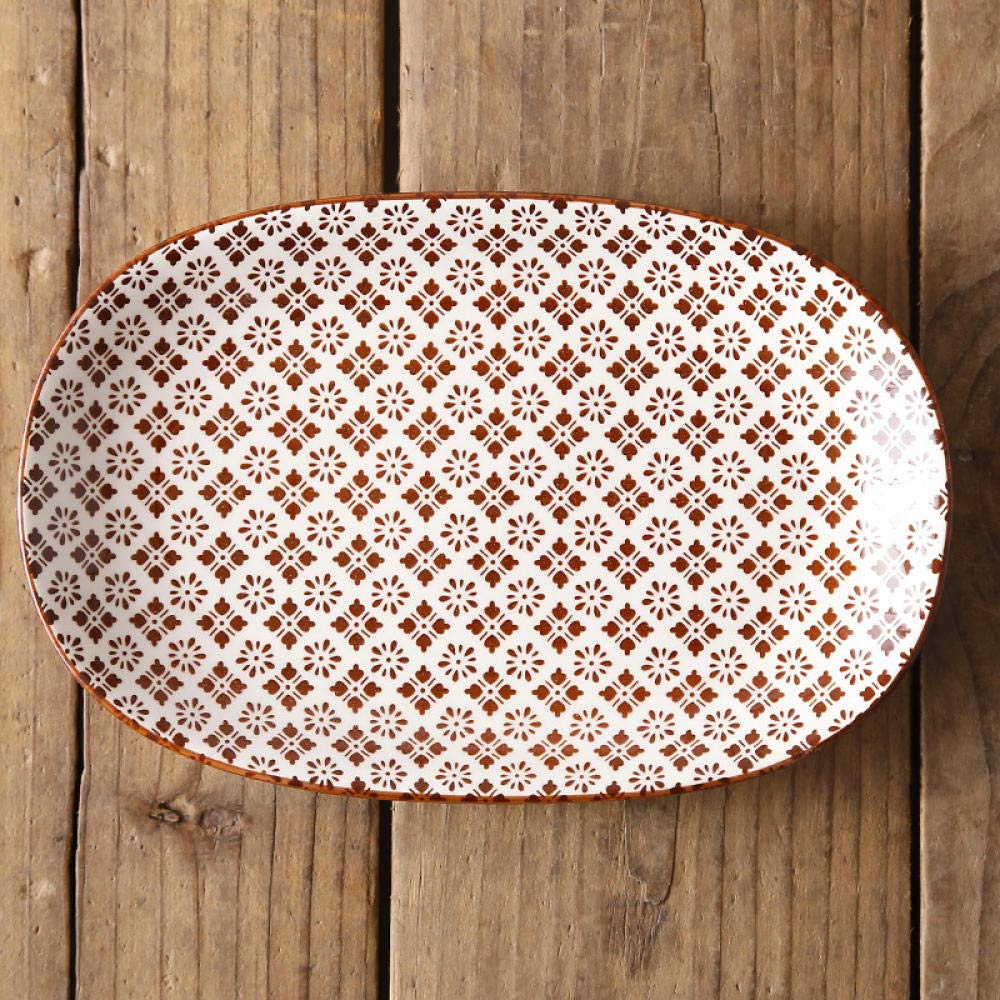 Plat à poisson en céramique 10 pouces ovale à motif fleur rouge