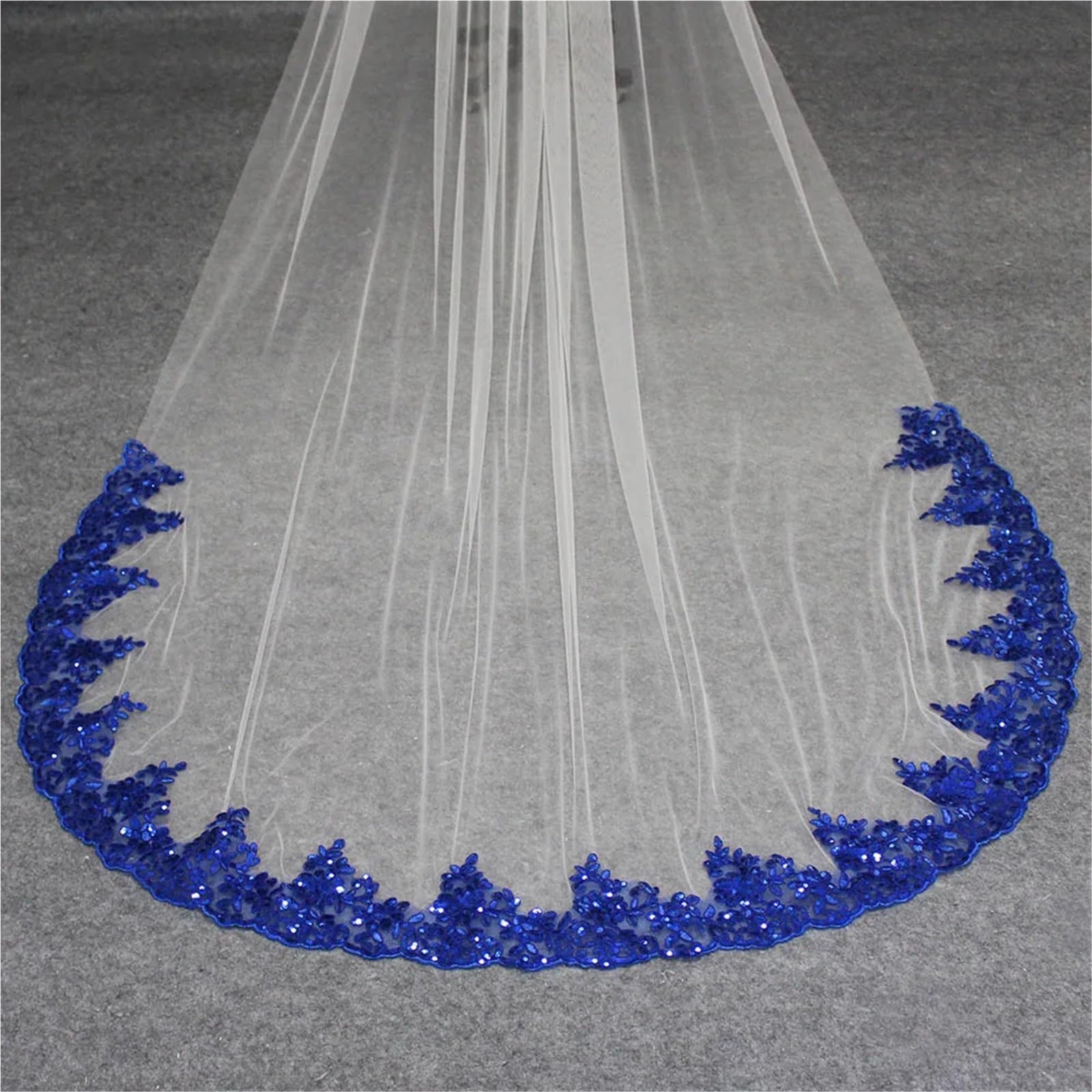 Voile MariéE Voile de mariée Long en Tulle doux blanc dentelle bleue, voile 3 mètres avec pailletée