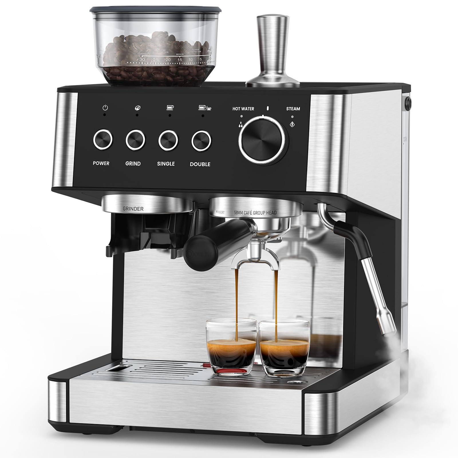 COWSAR 20 Bar Espresso Machine with Grinder & Milk Frother Steam Wand, 58mm Expresso Coffee machines, Commercial Stainless Steel Coffee Maker for Cappuccino and Latte, Perfect for Home Café-S Black | Fridge.com