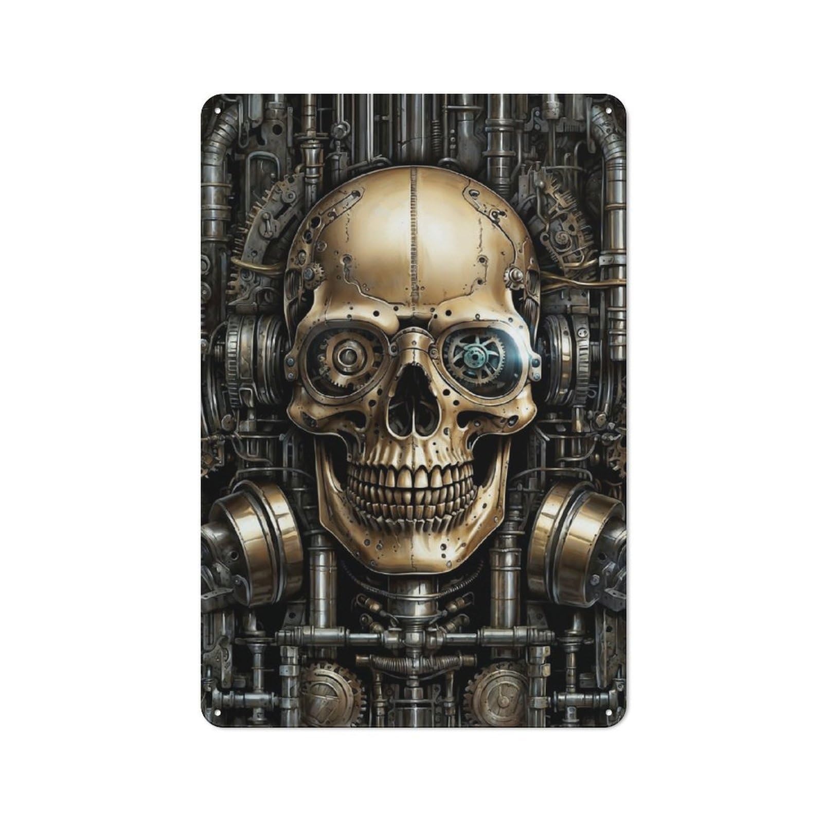 Junmoney Steampunk Headphones Skull Metal Wall Sign 30X20cm, Rustic Decor For Hallway Wall, For Metal Sign Collectors, For Garage And Workshop Walls