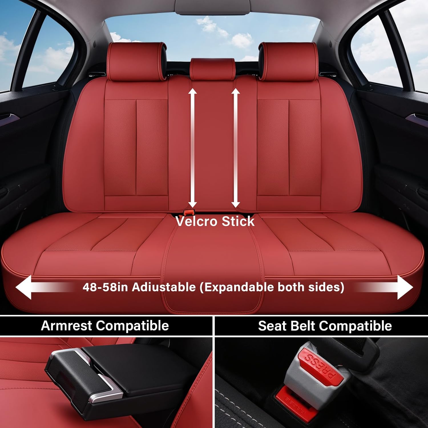 Coverado Car Seat Covers Full Set, Red Seat Covers for Cars, Automotive Seat Covers, Waterproof Nappa Leather Front Seats and Back Car Seat Protector, Universal Fit for Most Cars SUV Trucks