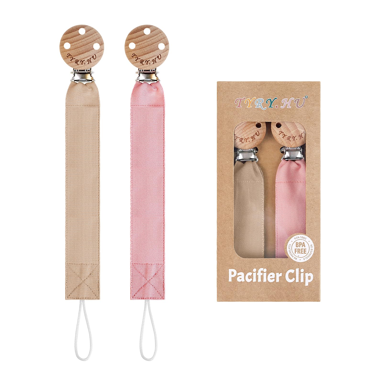 TYRY.HU Dummy Clip for Baby Soft Fabric Pacifier Clips Handmade Ribbon Strap Pacifer Chain Holder Set for Boys and Girls Fits Most Pacifiers Unisex Newborn Universal 2 Pack