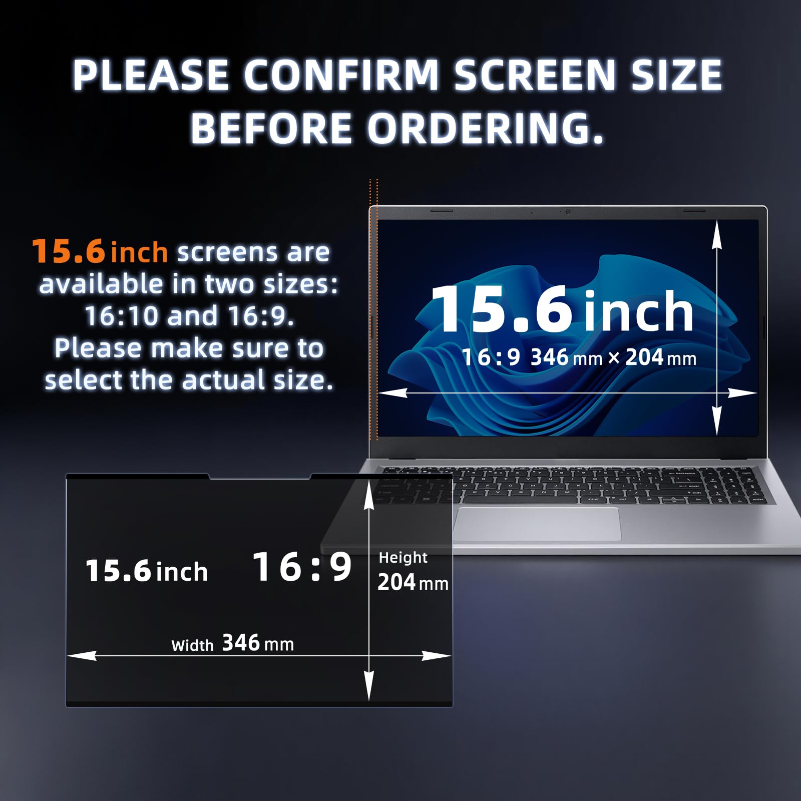 Nanoadsorbimento Filtro Schermo Privacy da 15.6", Rimovibile Anti Luce Blu/Antiriflesso/Anti UV, Compatibile con Touchscreen, Privacy Filter per PC 16:9 Laptop