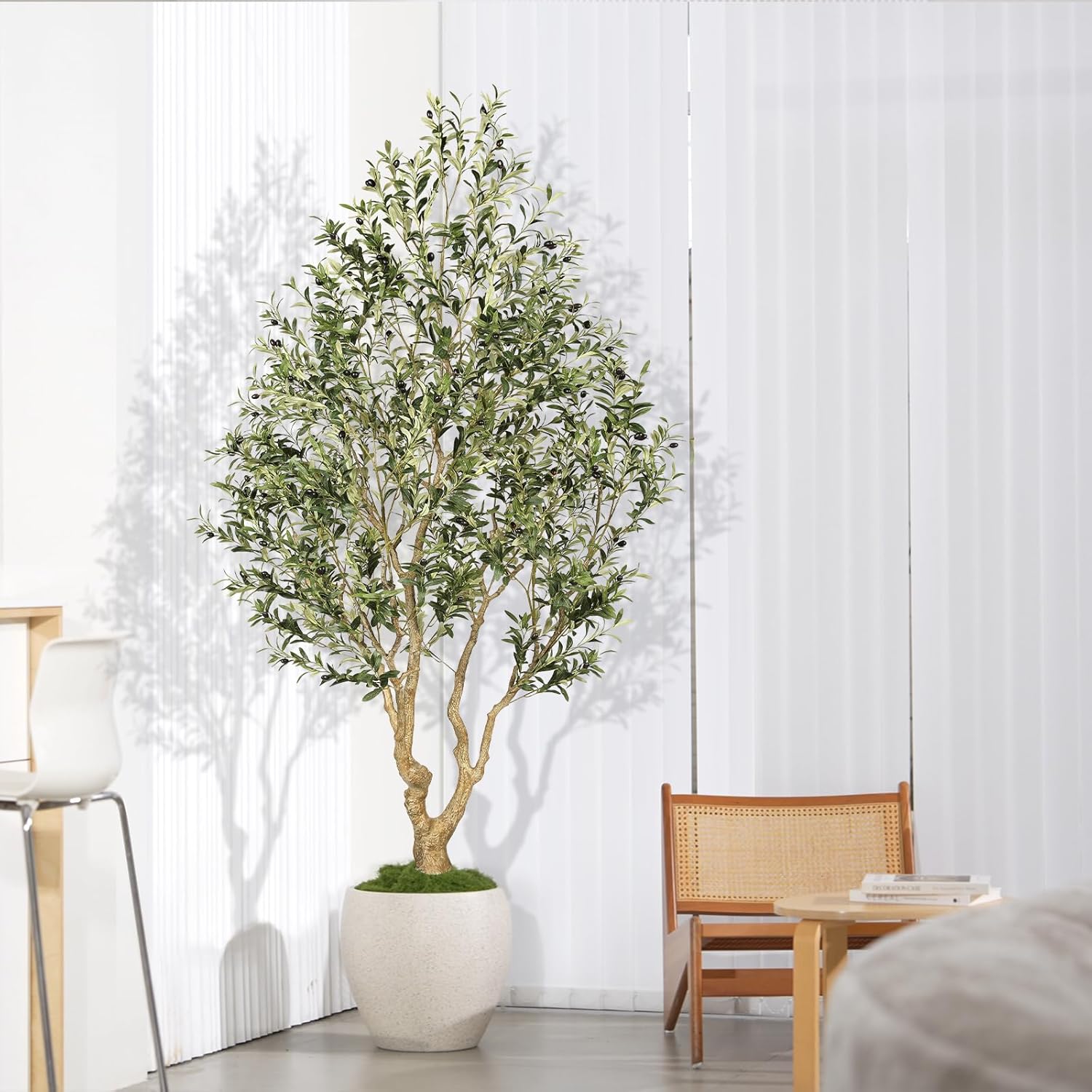 Faux Olive Tree 8ft, Tall Olive Trees Artificial Indoor with Natural Looking Trunk and Lifelike Fruits, Large Fake Olive Tree for Modern Home Office Decor