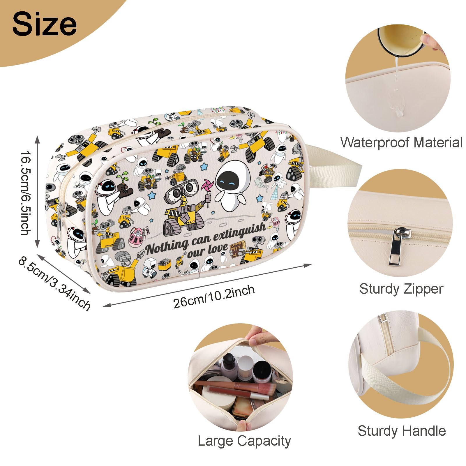 MEIKIUP Cartoon Couples Gifts Wall-E and Eve Love Clear Makeup Cosmetic Bag Nothing Can Extinguish Our Love Honeymoon Gifts (Robot Clear Bag-UK) - Image 2