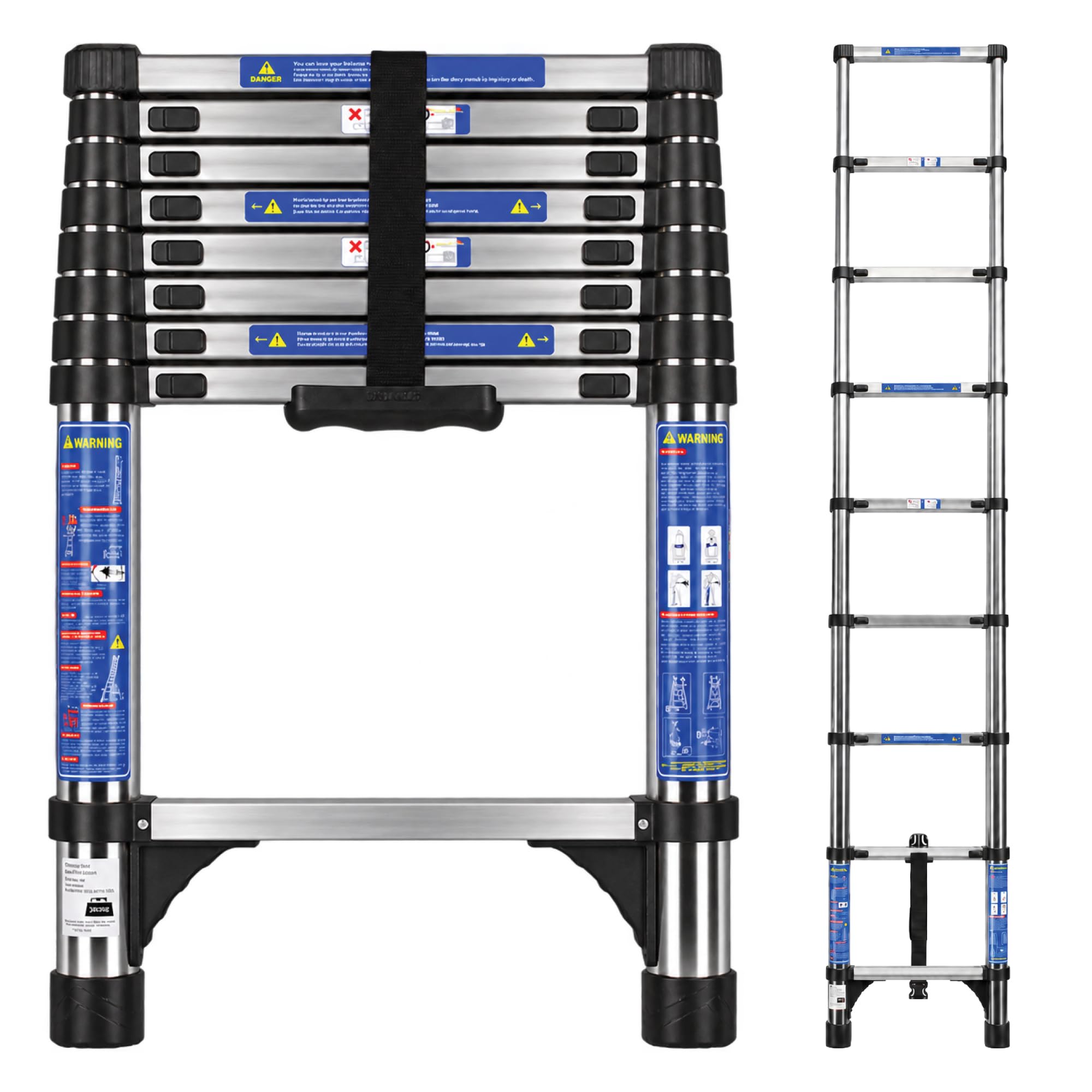 Futura Stainless Steel 2.6M Telescopic Ladder, Extendable Loft Ladder | 2.6M Telescopic Ladder; 8 Rungs + Lower Platform, 150Kg Max Load, Secure Locks, Non-Slip Feet And Compact 72Cm Storage.