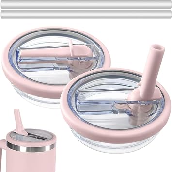 Stanley 40oz Tumbler Flip Straw Lid, Set of 2 Leak Proof, Reusable and BPA Free Compatible with Quencher H2.0 Replacement Cap with Straw, 40 oz, Pink