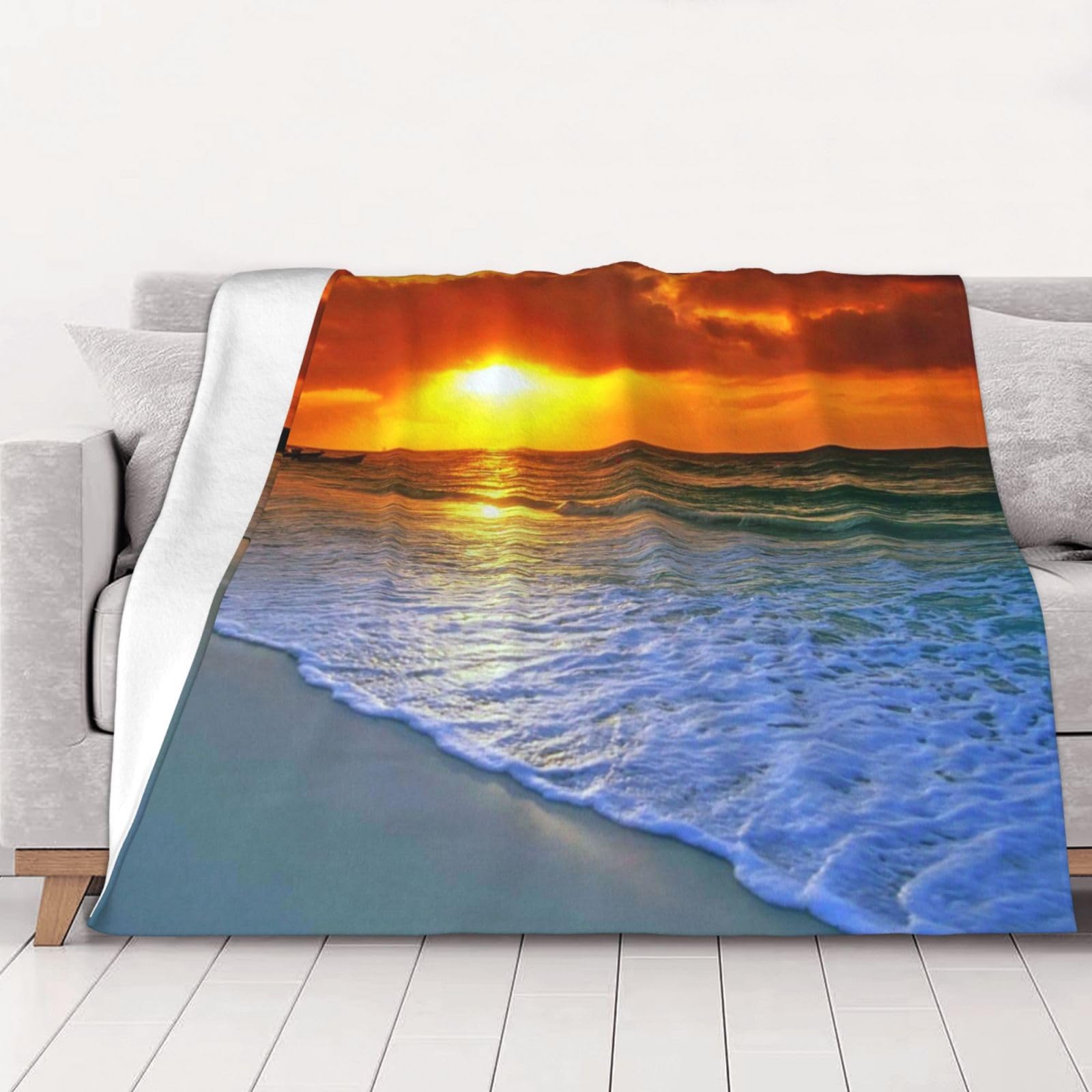 Plaid plage coucher de soleil en flanelle cadeau idéal femmes et hommes