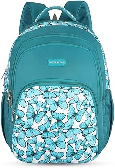 Lavie SportBlue Fly 39L Printed School Backpack with Rain cover for Girls (Teal)