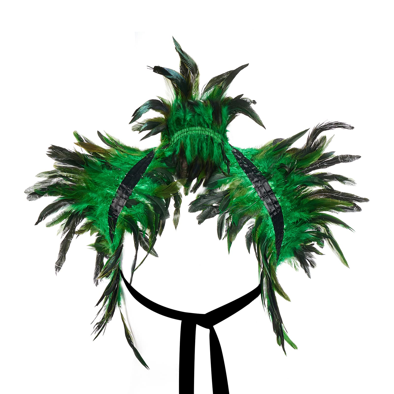 CazifferWomen Natural Feather Cape Maleficent Costume for Halloween Cosplay Gothic Lacing Shawl Shrug Collar Feather Cape Christmas Party