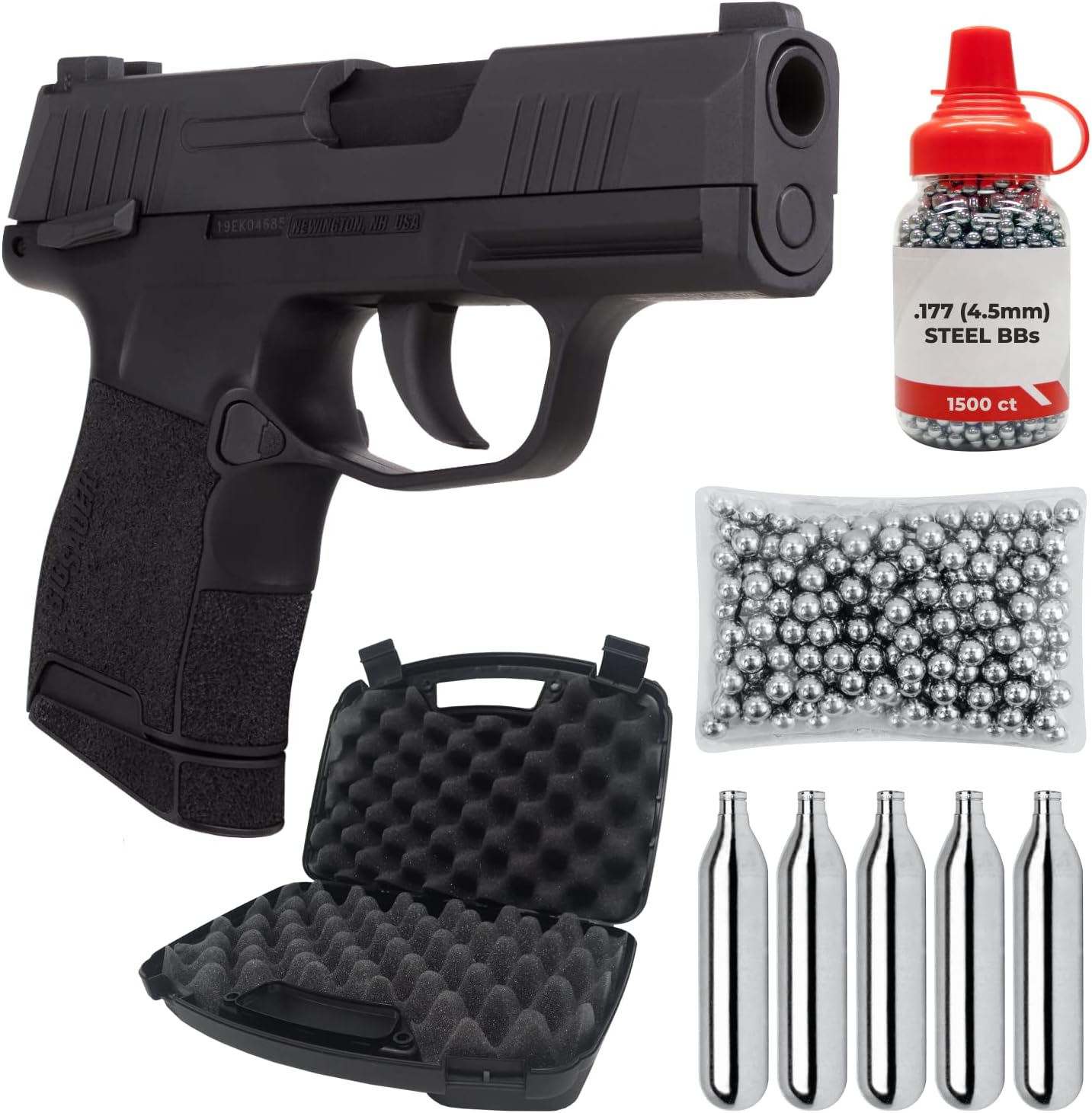 Sіg Sauer P365 .177 Cal CO2 BB Blowback Air Pistol with Wearable4U 1600x BBS and 5xCO2 Tanks and Hard Case Bundle