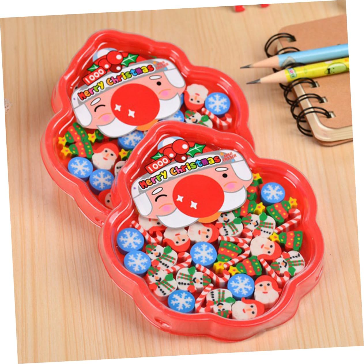 HEMOTON Santa Claus Snowman Erasers 6 Pieces Christmas Decor Pencil Erasers Boys and Girls' Christmas Favors School Supplies