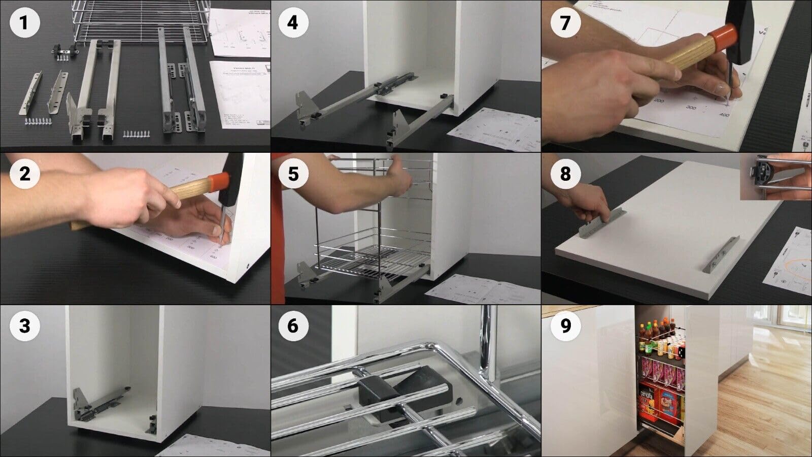 Unterschrankauszug Auszugsunterschrank Schrankauszug mit Softclose Küchenauszug 2 Etage Vollauszug Bodenmontage Antrazit (Möbel 200mm)