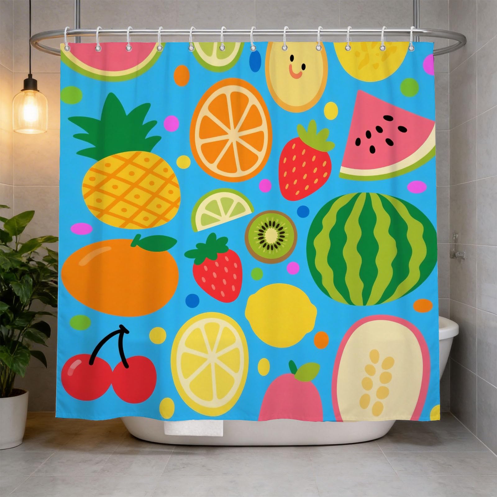 Hongduo 3D Cartoon Fruit Shower Curtain for Stalls Bathtubs Cute Bathroom Decor Shower Curtain Set Polyester Fabric Waterproof 200x200cm/79X79 Inch with Hooks