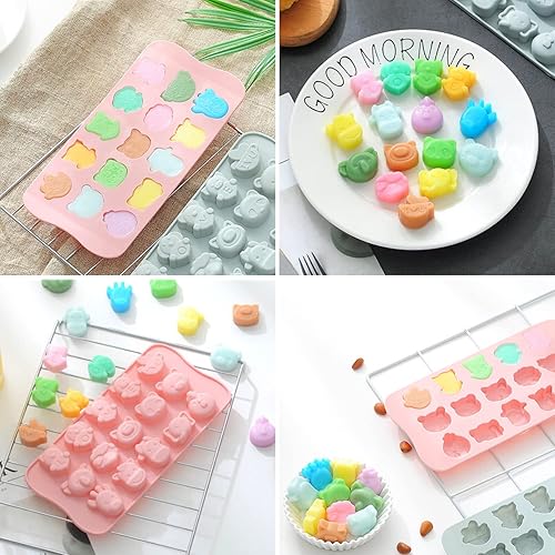 Miniatura 4 de Crethinkaty Molde de chocolate de animales de cerdo, jirafa, panda, oveja, elefante de 15 cavidades en forma de cubo de hielo, chocolate, gelatina,