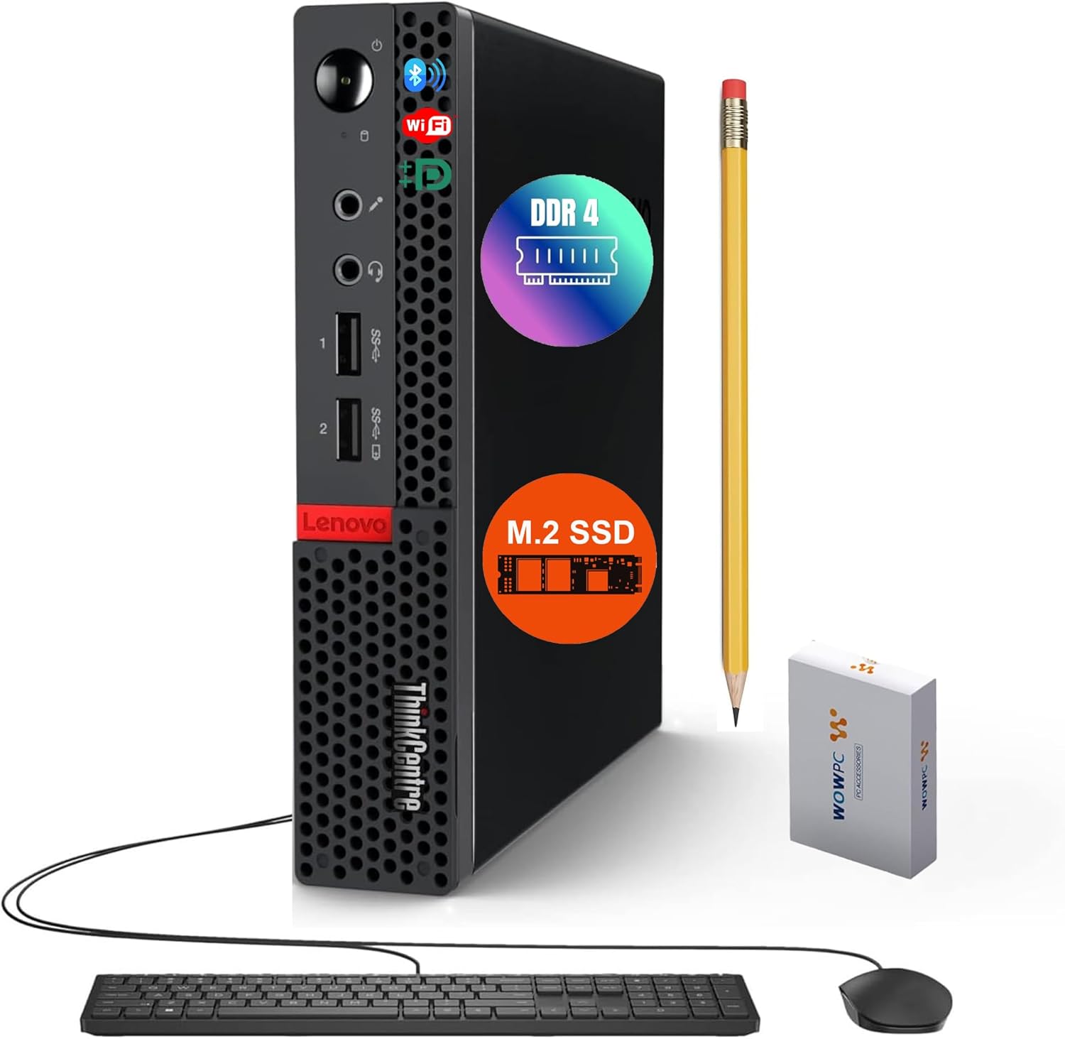 Lenovo Micro Desktop PC, AMD Processor, 8 RAM, 128GB SSD Drive, Dual Display Ports, Wi-Fi, Bluetooth, USB, RJ-45, Quiet, Compact & Energy-Efficient Thin Client Design, w/Keyboard & Mouse