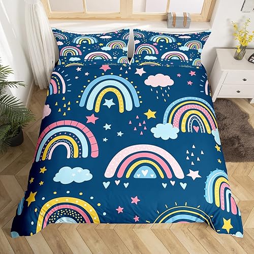 Miniatura 3 de Feelyou Juego de ropa de cama con diseño de arco iris para niñas, nubes y estrellas, funda de edredón para niños y niños, estilo de dibujos