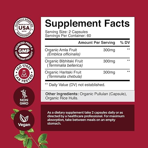 Miniatura 2 de Complejo orgánico de cápsulas digestivas de Triphala - Limpiador orgánico de colon Triphala y suplemento de salud digestiva desintoxicante -