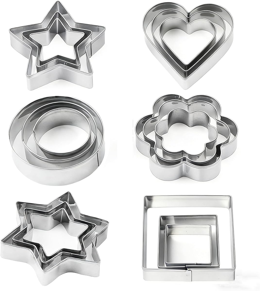 18 cortadores de galletas de metal, moldes de acero inoxidable, forma de flor, corazón cuadrado, estrella redonda, para el hogar, vacaciones, día de la madre