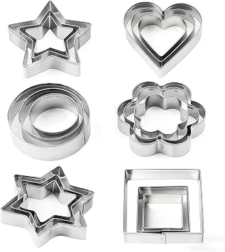 18 Pieces Metal Cookie Cutters, Stainless Steel Molds Flower Square Heart Round Star Shapes for Home Holiday Mothers Day