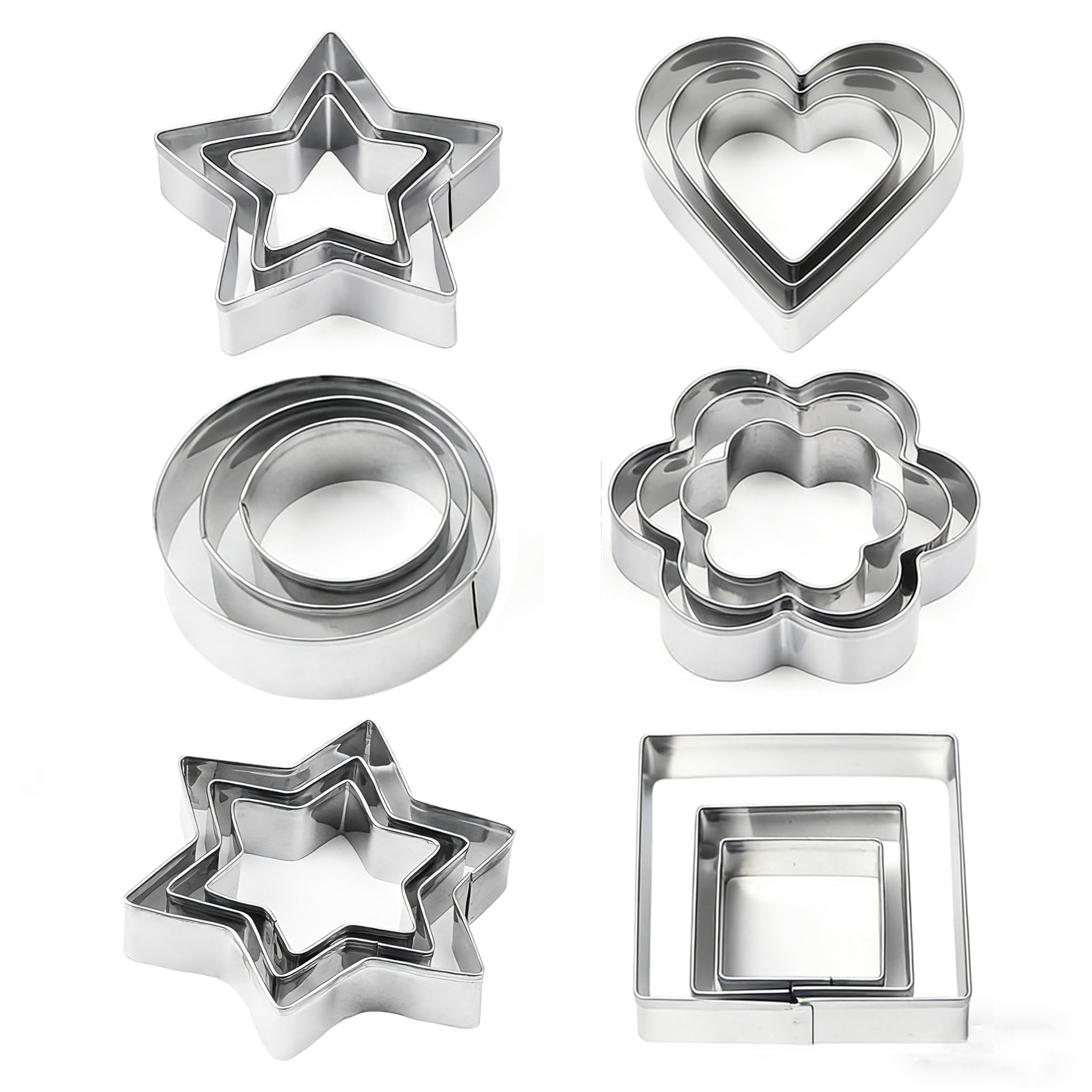 Photo 1 of 18 Pieces Metal Cookie Cutters, Stainless Steel Molds Flower Square Heart Round Star Shapes for Home Holiday Mother's Day