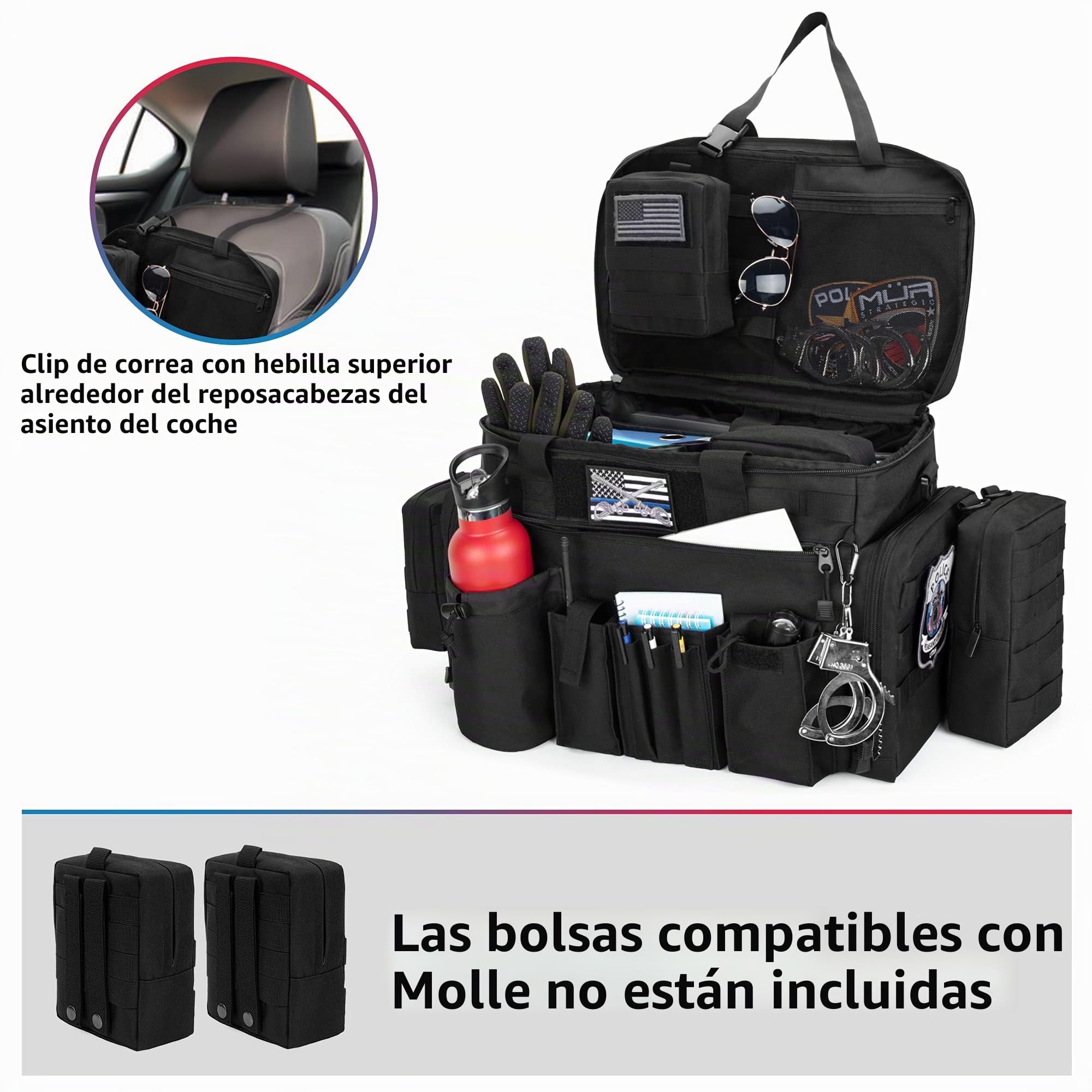 Trunab - Bolsa de policía para guardar bolsa táctica molle, bolsa de patrulla, organizador de asiento delantero de coche, bolsa de viaje militar con correa de mano, compartimento para portátil de 15,6