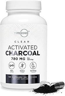 Type Zero Activated Charcoal Capsules (180 Count) - 60 Servings, 780mg Per Serving, from Coconut Shell, Non-GMO, Gluten-Free