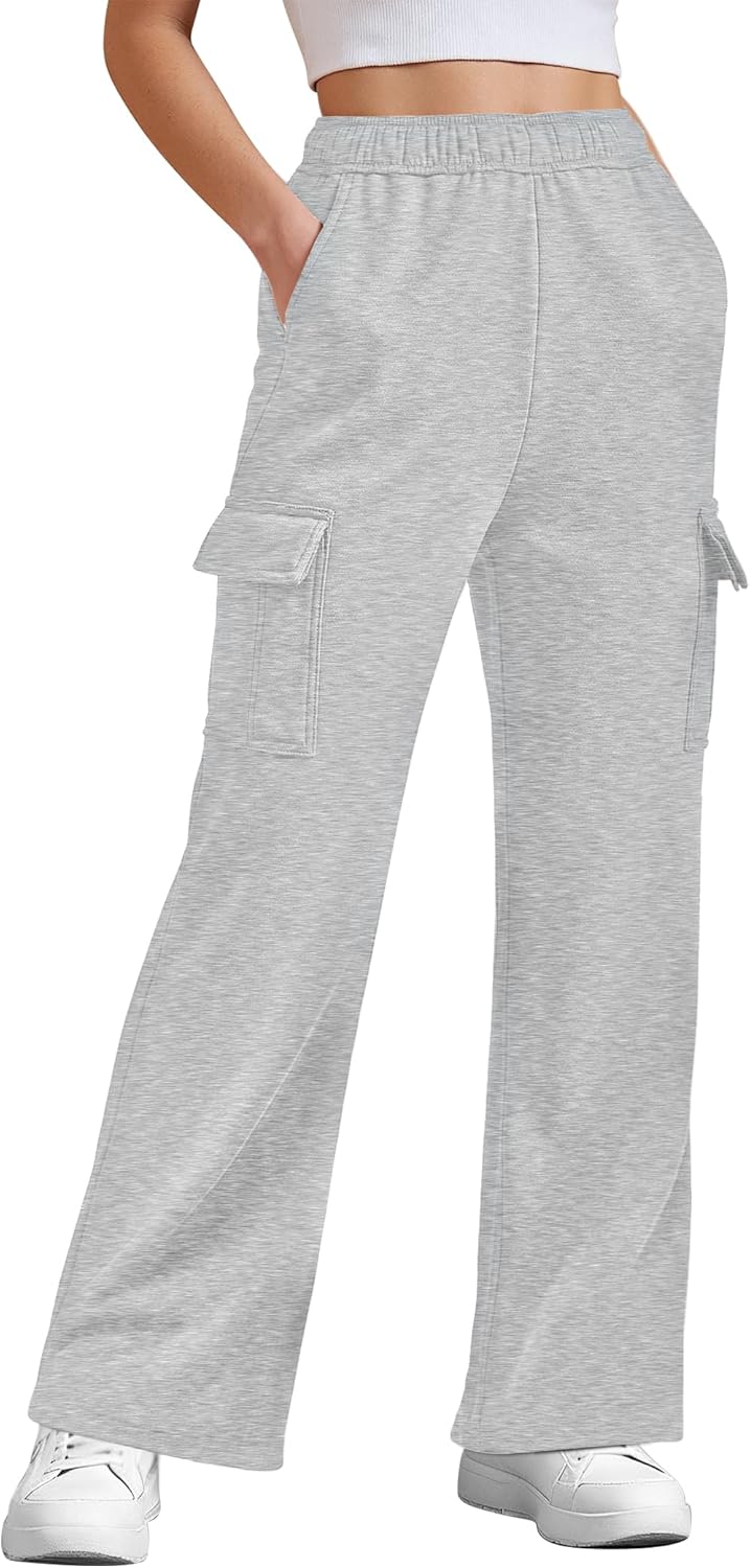 Cargo Sweatpants for Women Fleece Jogger Pants Casual Baggy Trousers Athletic Long with Pockets Trendy