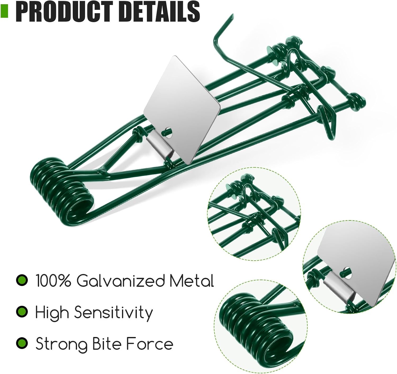 Metal Mole & Gopher Trap - Reusable Tactical Mole Gopher Killer Outdoor Vole Traps for Voles, Gophers, Rats, Ground Moles - Yard Garden Lawn Protection, Pack of 8, Green