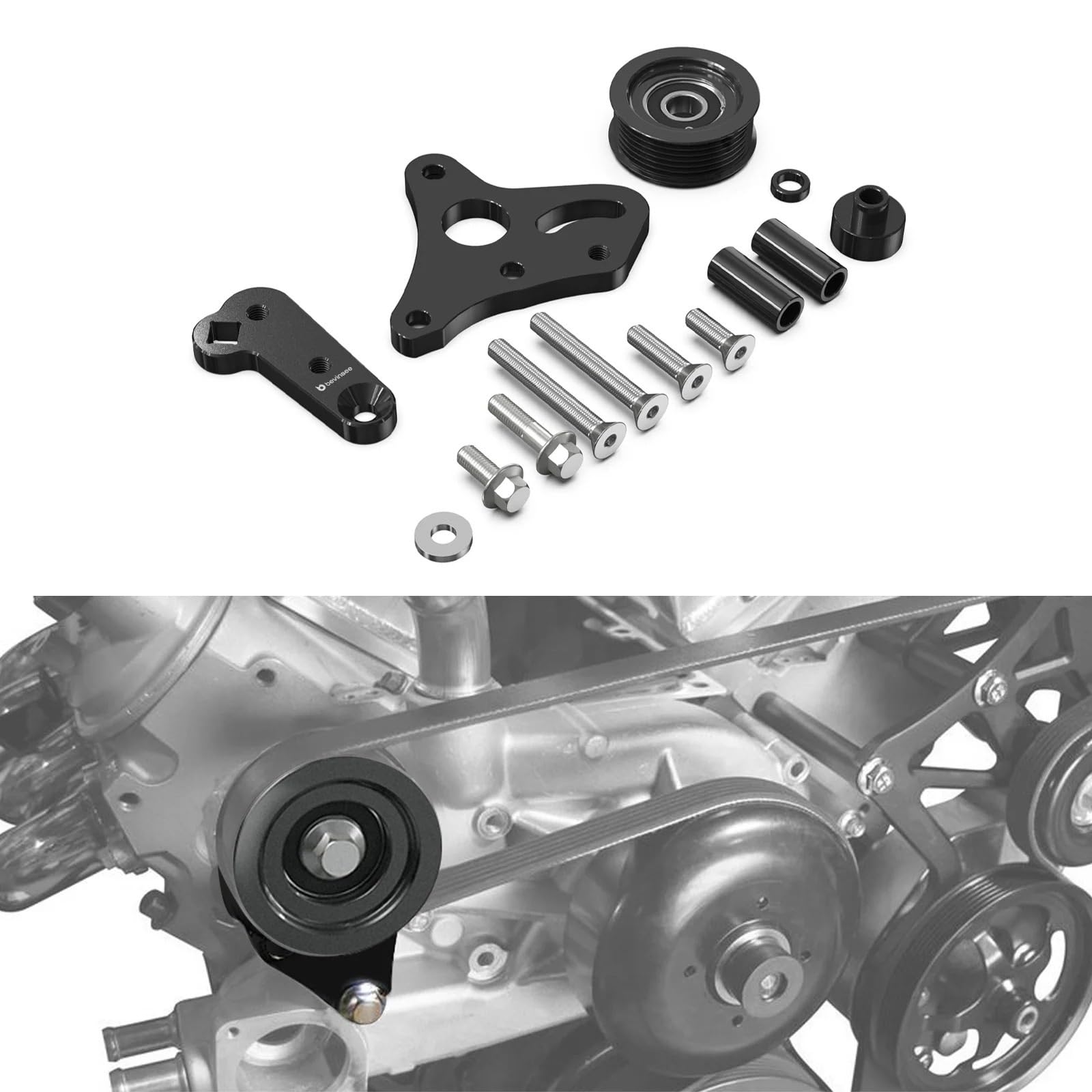 Polea del cigüeñal Ajuste para Chevrolet Silverado para camión Suburban Tensor de correa palanquilla aluminio con polea para GM LS Polea de servobomba