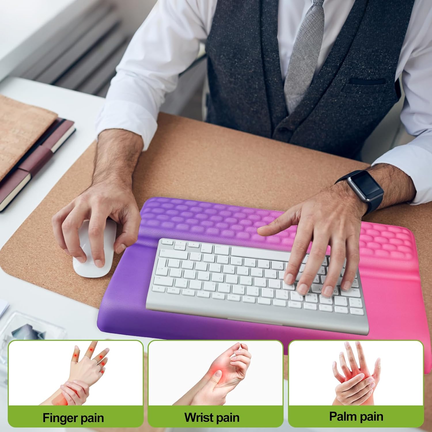 Wrist Rest with Keyboard Stand, Ergonomic Keyboard Riser Holder with Memory Foam Wrist Support Pad, Desk Cushion Easy Typing for Home Office Laptop Computer Gaming, Red-Purple Gradient