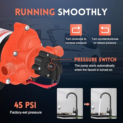Miniatura 3 de Bomba de transferencia de agua dulce RV de 12 V CC con interruptor de presión de 3.5 GPM 45 PSI, bomba de diafragma de presión de agua a pedido de