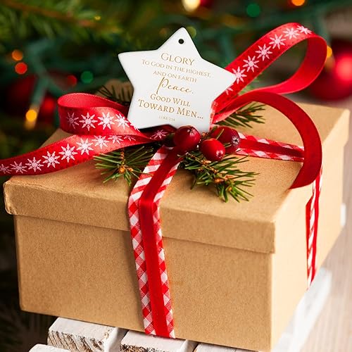 Miniatura 6 de Adorno colgante de estrella cristiana, adorno de cerámica con versículo bíblico, regalo religioso, incluye adorno de estrella cristiana con bolsa de