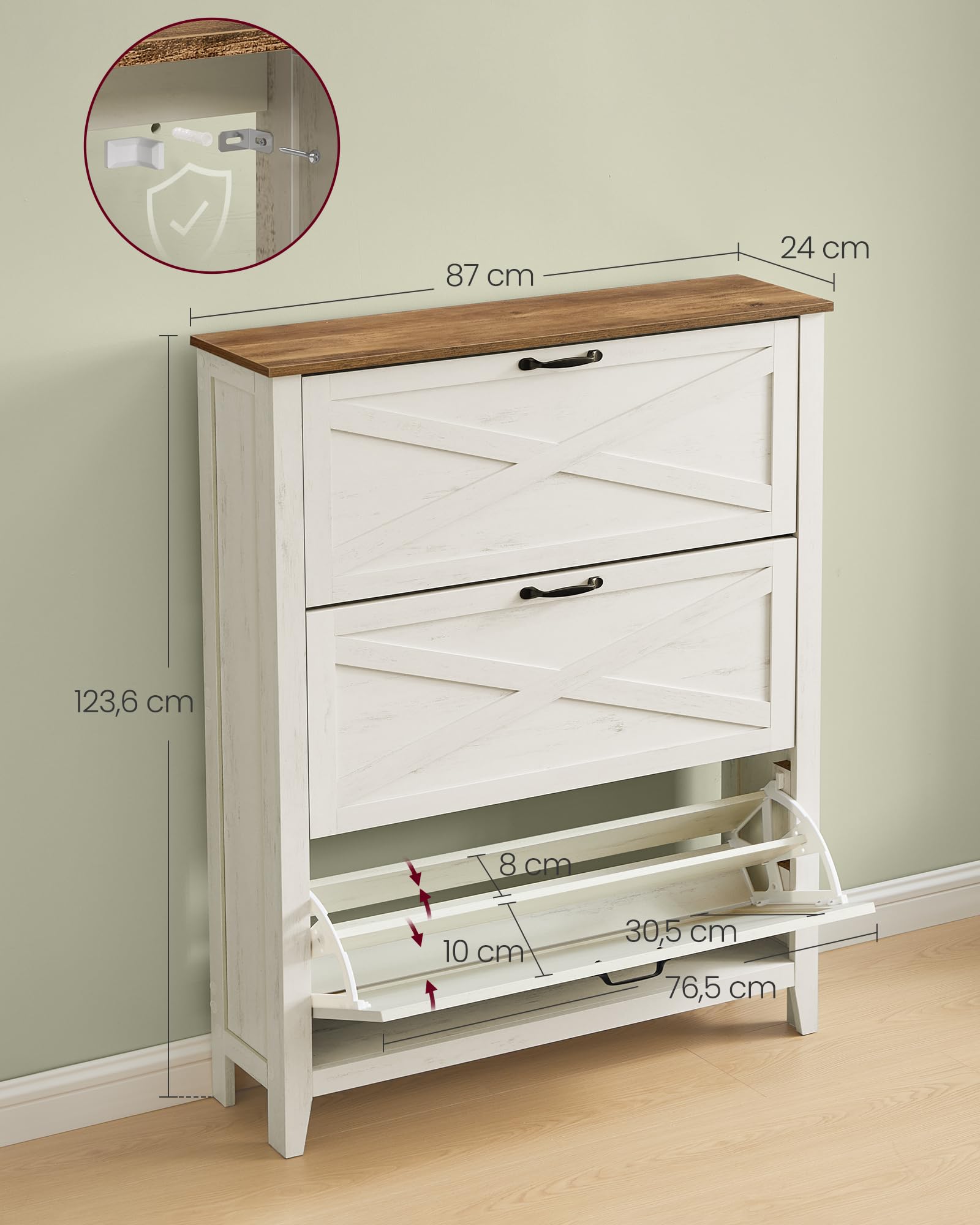 LIRY Collectie -Schoenenkast met kleppen in landelijke stijl