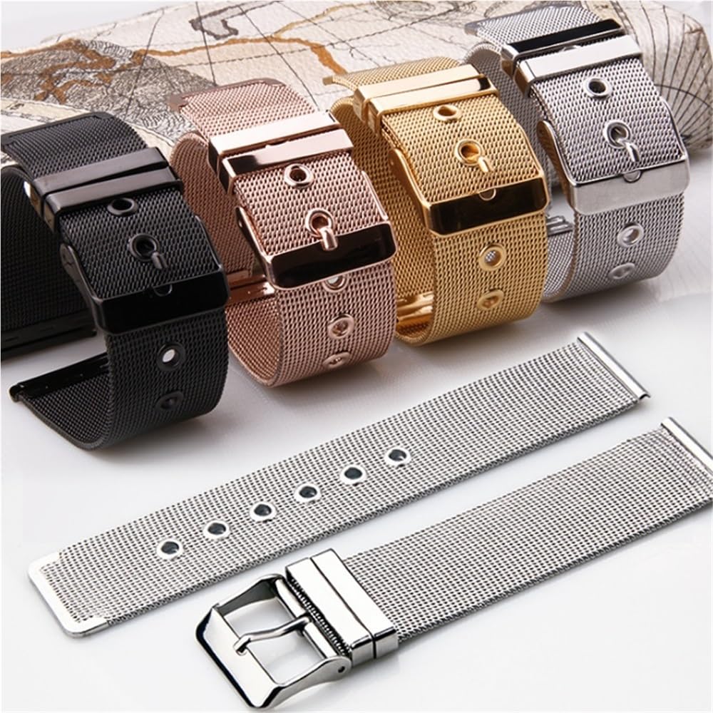 Correa de la banda de vigilancia de reloj de acero inoxidable Cinturón de escritura universal ajustable 14/16/18/20/22/24 mm oro plateado de oro negro rosa negro