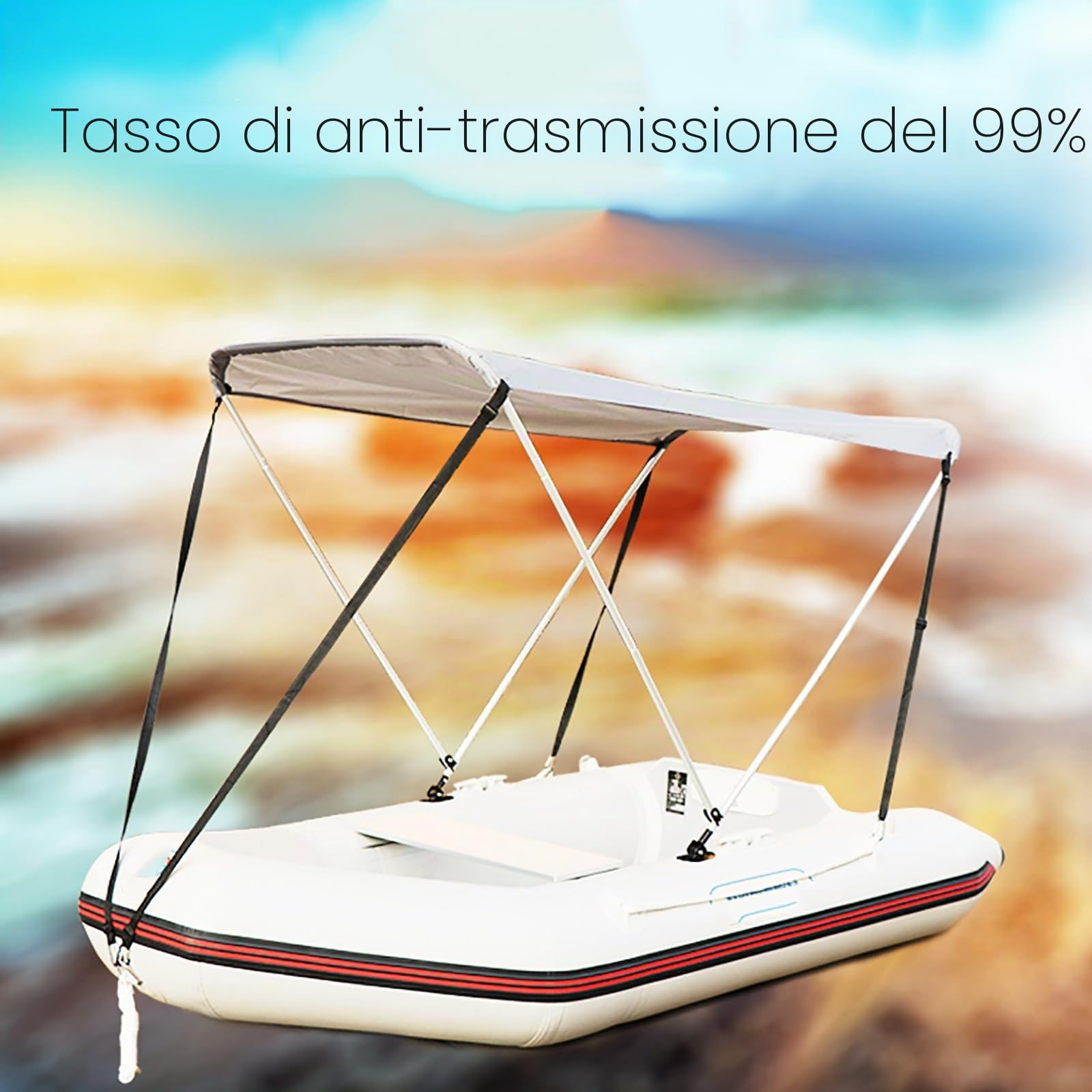 Tendalino Barca 2 Archi, con Telaio in Lega di Alluminio e Capote in Oxford, Impermeabile e Parasole, Telone Protezione Accessori