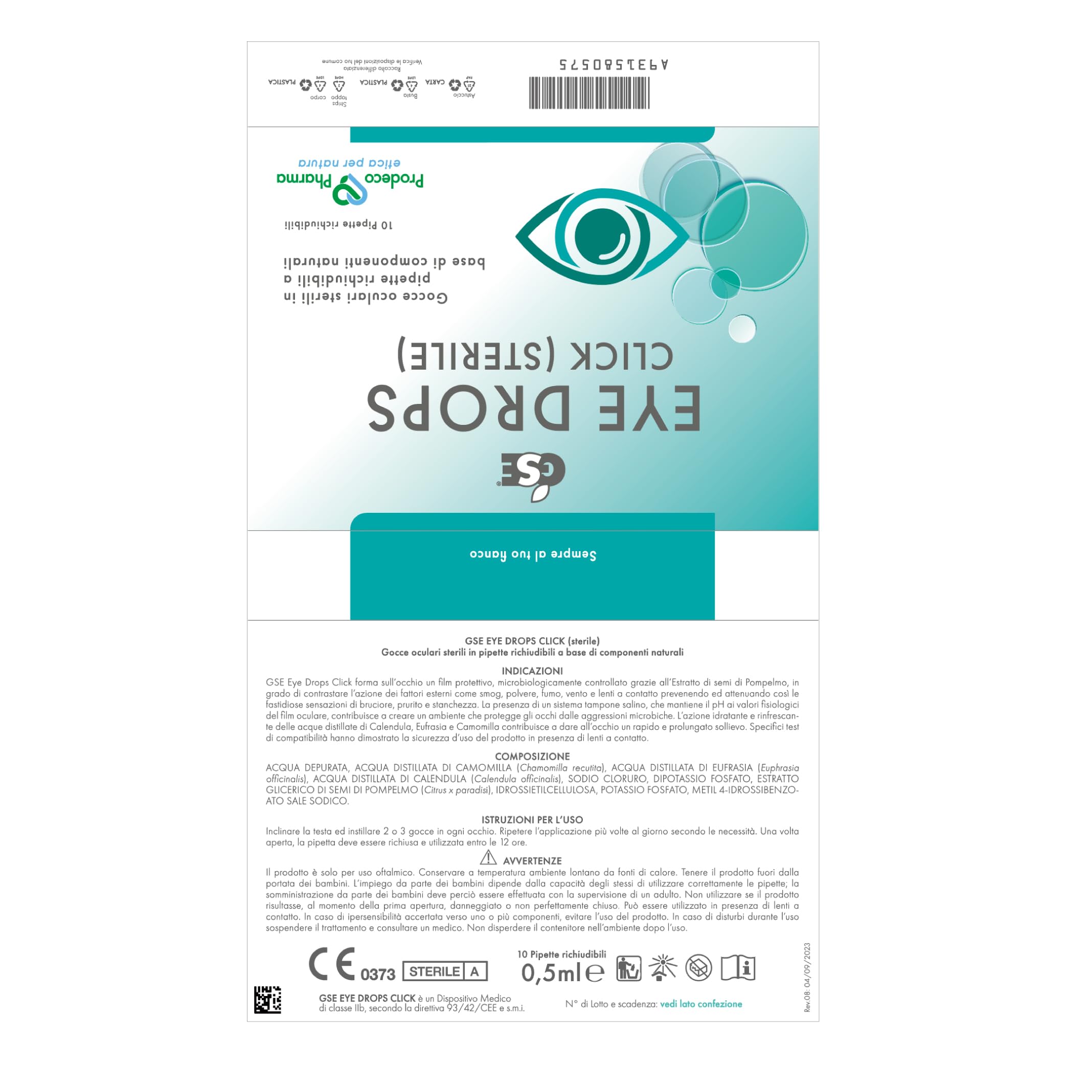 Prodeco Pharma GSE Eye Drops Click 10 Pipette Richiudibili da 0,5ml - Gocce Oculari Rinfrescanti, Idratanti, Lenitive con Azione Antimicrobica