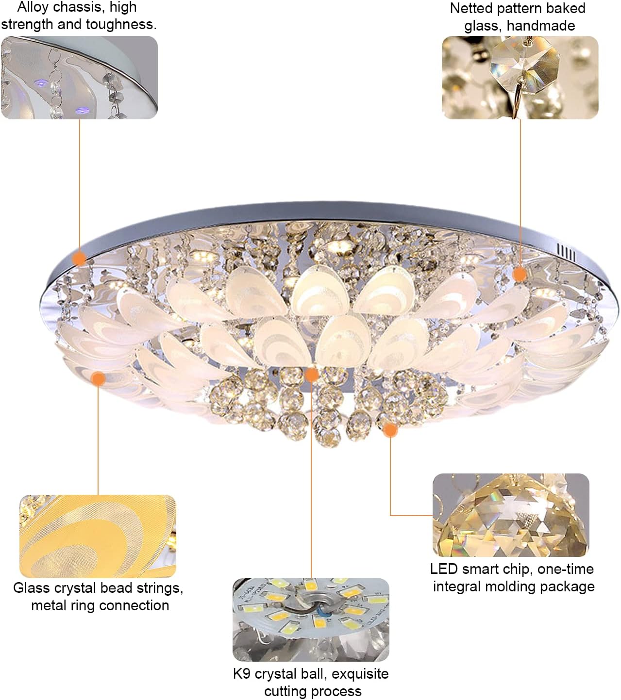 OUKANING 31.5 Inch Modern K9 Crystal Chandelier Ceiling Fans with Lights and Remote, Luxury Flush Mount LED Ceiling Lamp, Pendant Light Fixture for Living Room, Dining Room and Bedroom