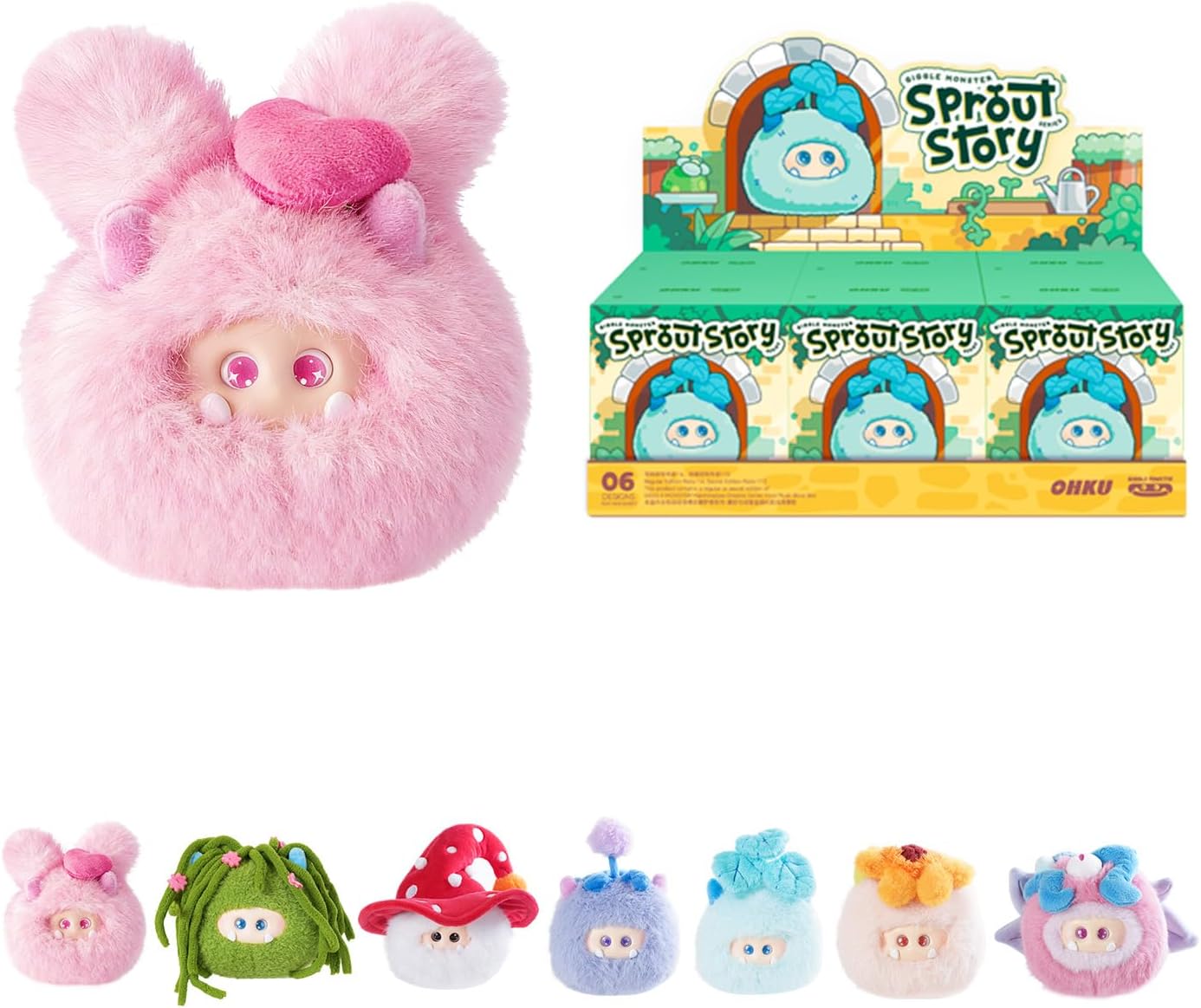 Giggle Monster Sprout Story Series Plush Blind Box Random Design Action Figures Collectible Toys Home Decorations Holiday Birthday Gifts (Black)