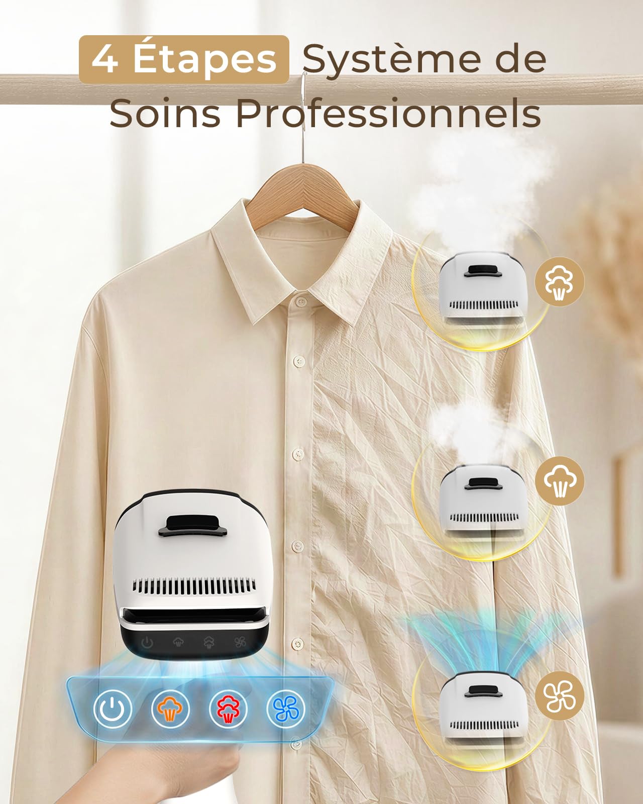 HOMEASY Défroisseur Vêtement à Main avec Aspiration 6000Pa, 1500W | Vapeur E22, Réservoir 270ml, 2 Niveaux, Préchauffe 25s, Sans Planche, Maison et Voyage