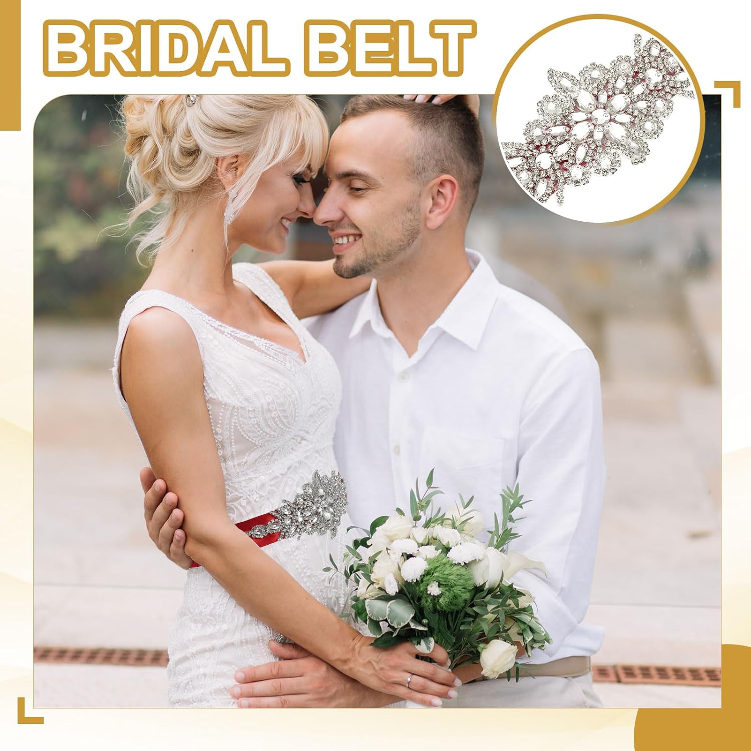 uxcell Bridal Belt Wedding Dress Belt Handmade with Sparkly Crystal Rhinestone Ribbon Sash - Image 5