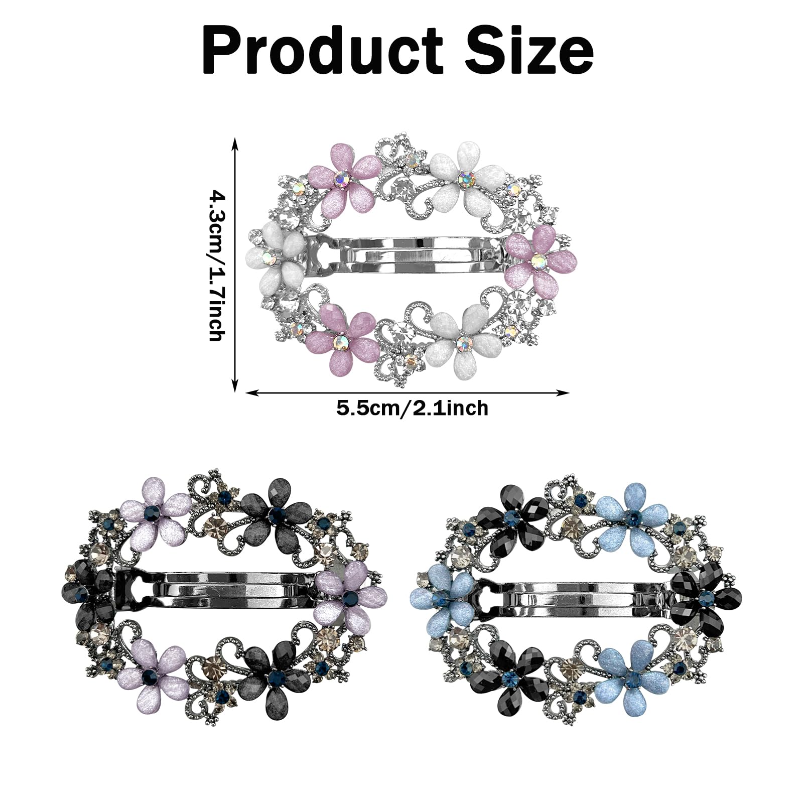 3PCS Rhinestone Flower Hair Clips,Vintage Flower Hollow Spring Hair Barrettes,Rhinestone Hair Clips for Women and Girls French Style Hair Accessories - Image 2