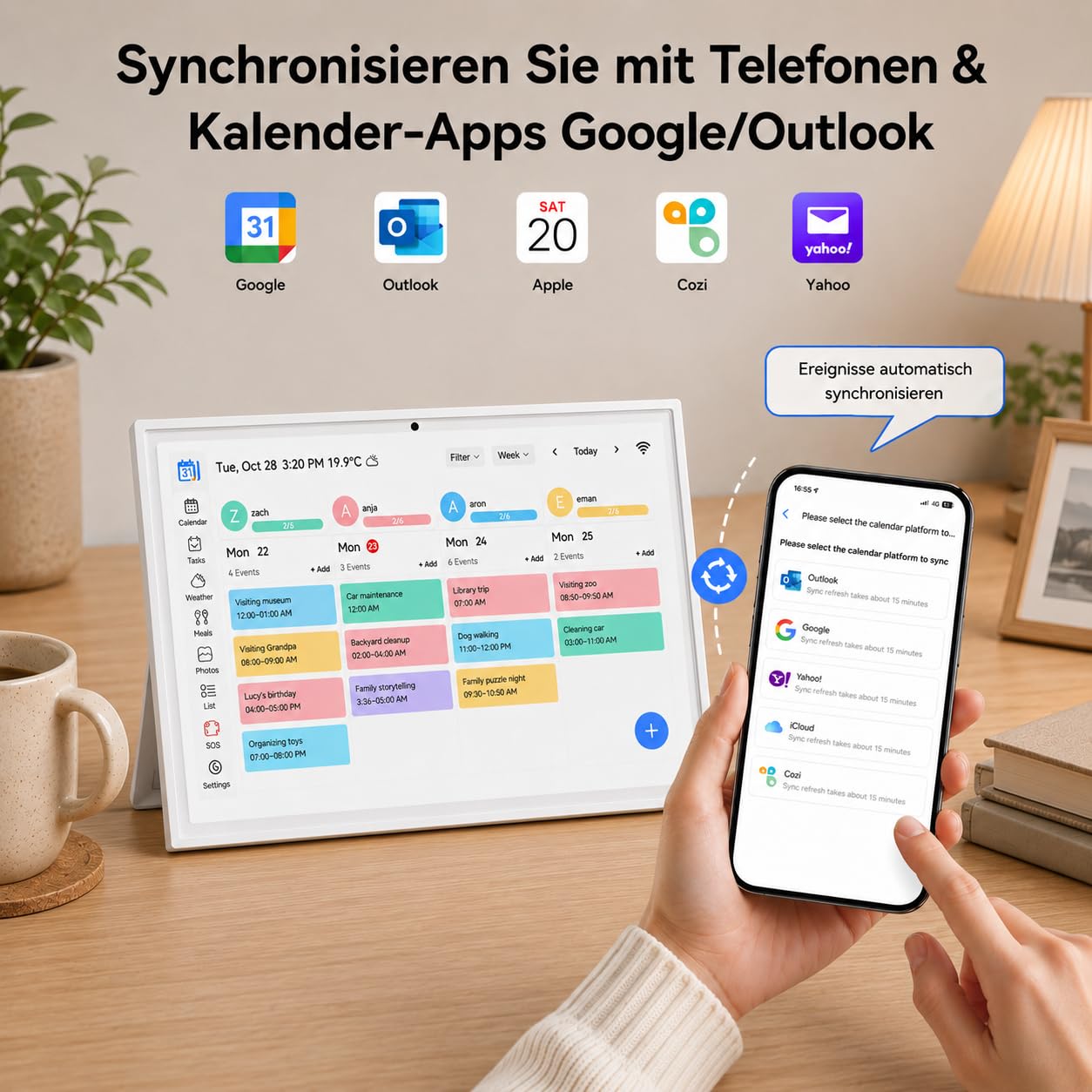 Digitaler Kalender, 10,1" Elektronischer Wandkalender, Intelligenter Digitaler Familienplaner, Belohnungen für Erreichte Ziele und Essensplaner, 1920 * 1080 Touchscreen