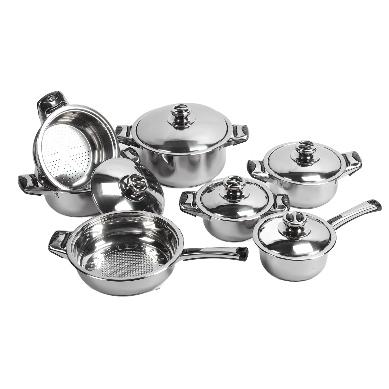 Rengue Set di Pentole in Acciaio Inossidabile Set da da 7 Pezzi Pentole e Padelle per Friggere Stufati con Conduzione del Calore Uniforme per Chef Domestico