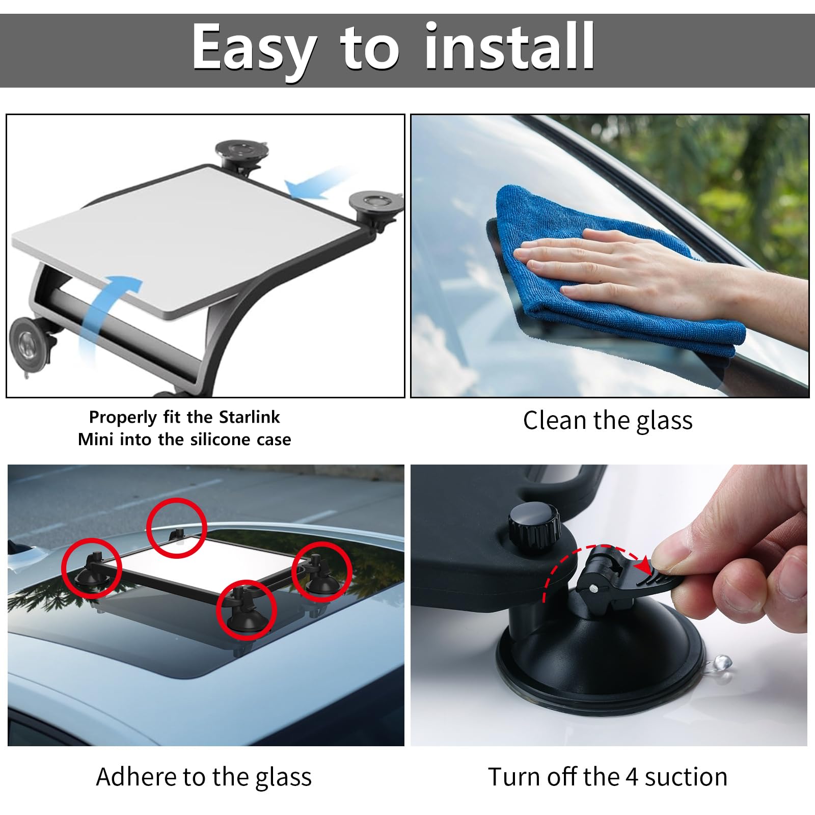 Starlink Mini ventosa con funda protectora de silicona y mosquetón, Starlink Mini soporte, Starlink MinAuto soporte para antena de dish, ventana de coche y toldos